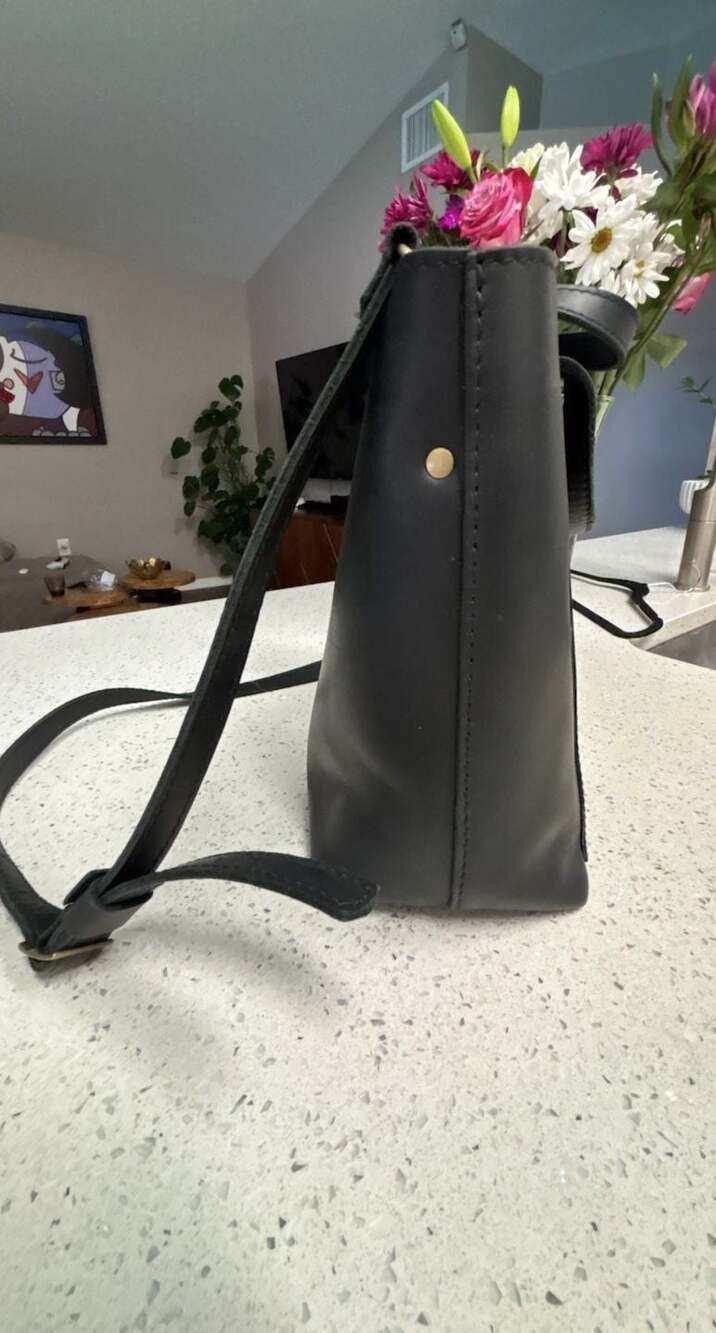 Black Leather Crossbody Tote Bag - Minimalist Everyday Style - Picture 13 of 13